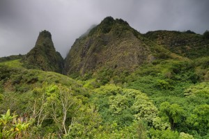 Horizontal view of the Iao Needle located on the Hawaiian Island of Maui